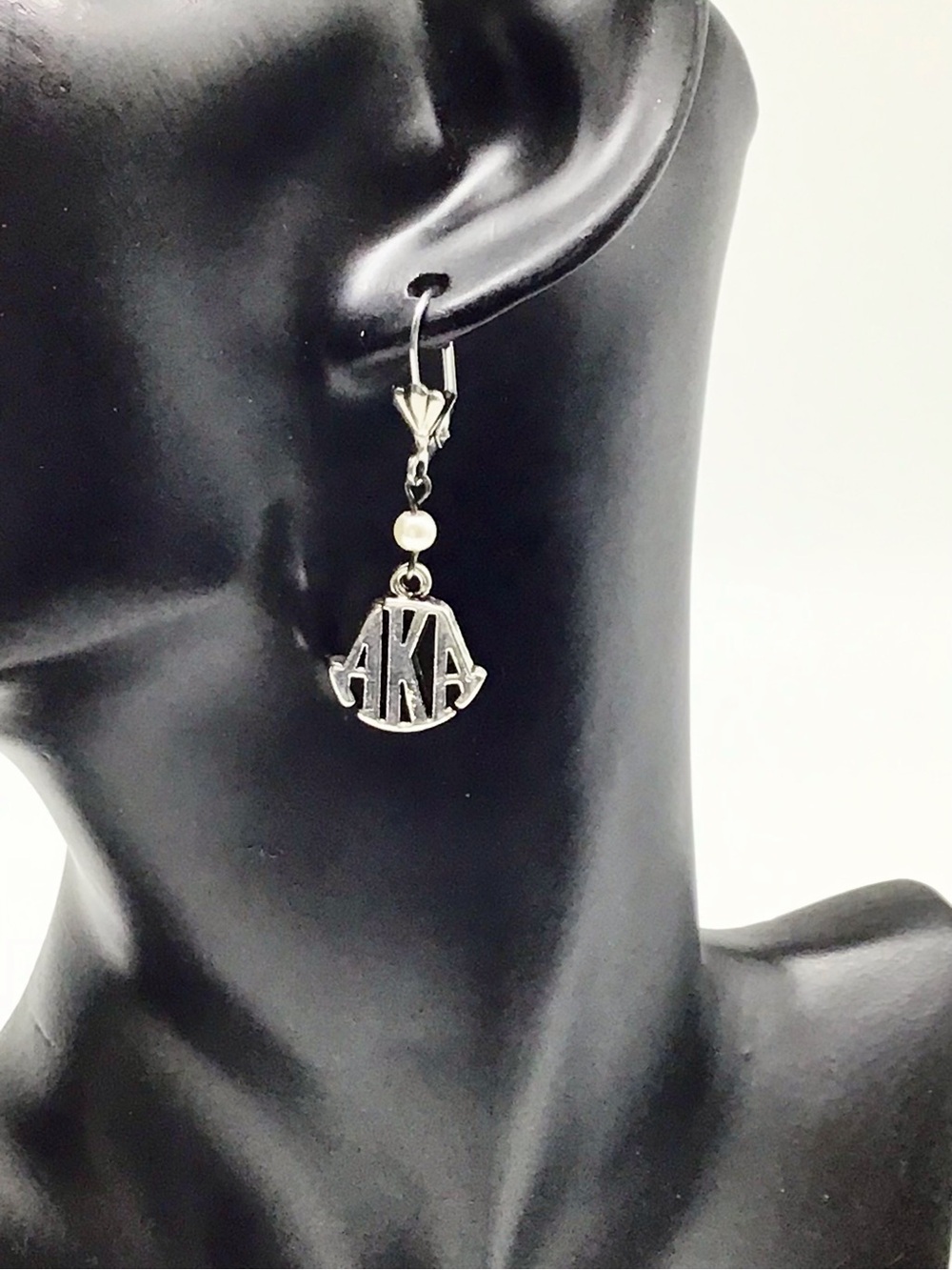 AKA Silver Dangle Earrings with Pearl Accent